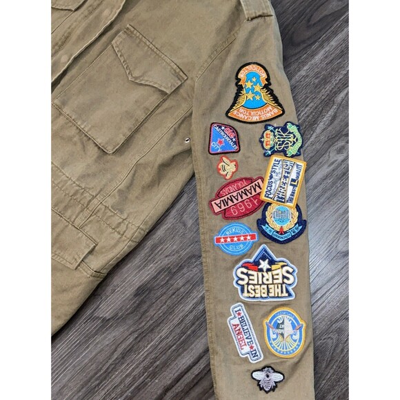 ROMEO & JULIET COUTURE Patches Patchwork Green Long Sleeve Cargo Jacket Medium - Picture 12 of 16